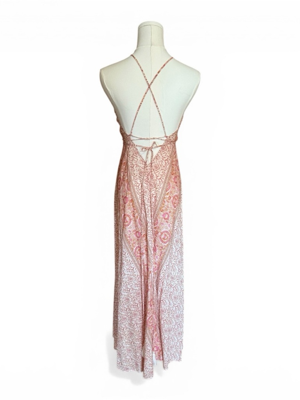Xirena Printed Maxi Dress Small Boho Open Back Strappy Tassel Tie NWOT - Picture 5 of 9